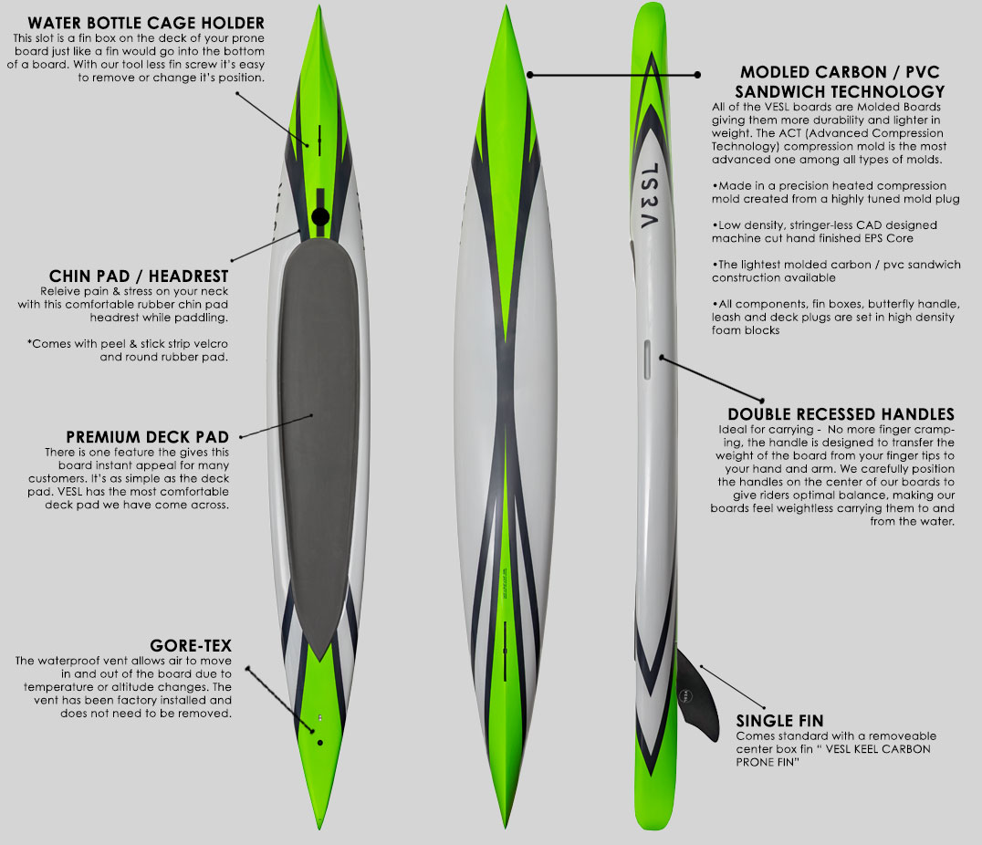 Light carbon prone paddleboard construction