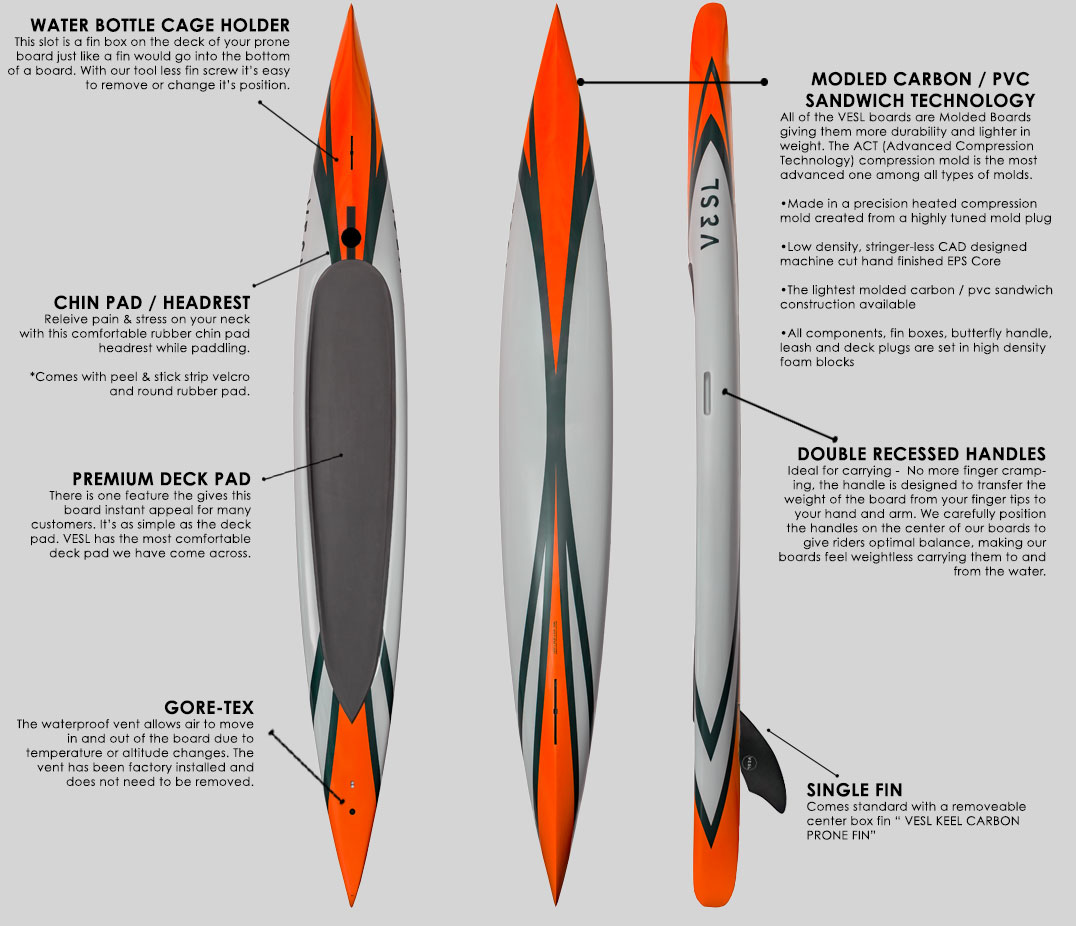 Light carbon prone paddleboard construction